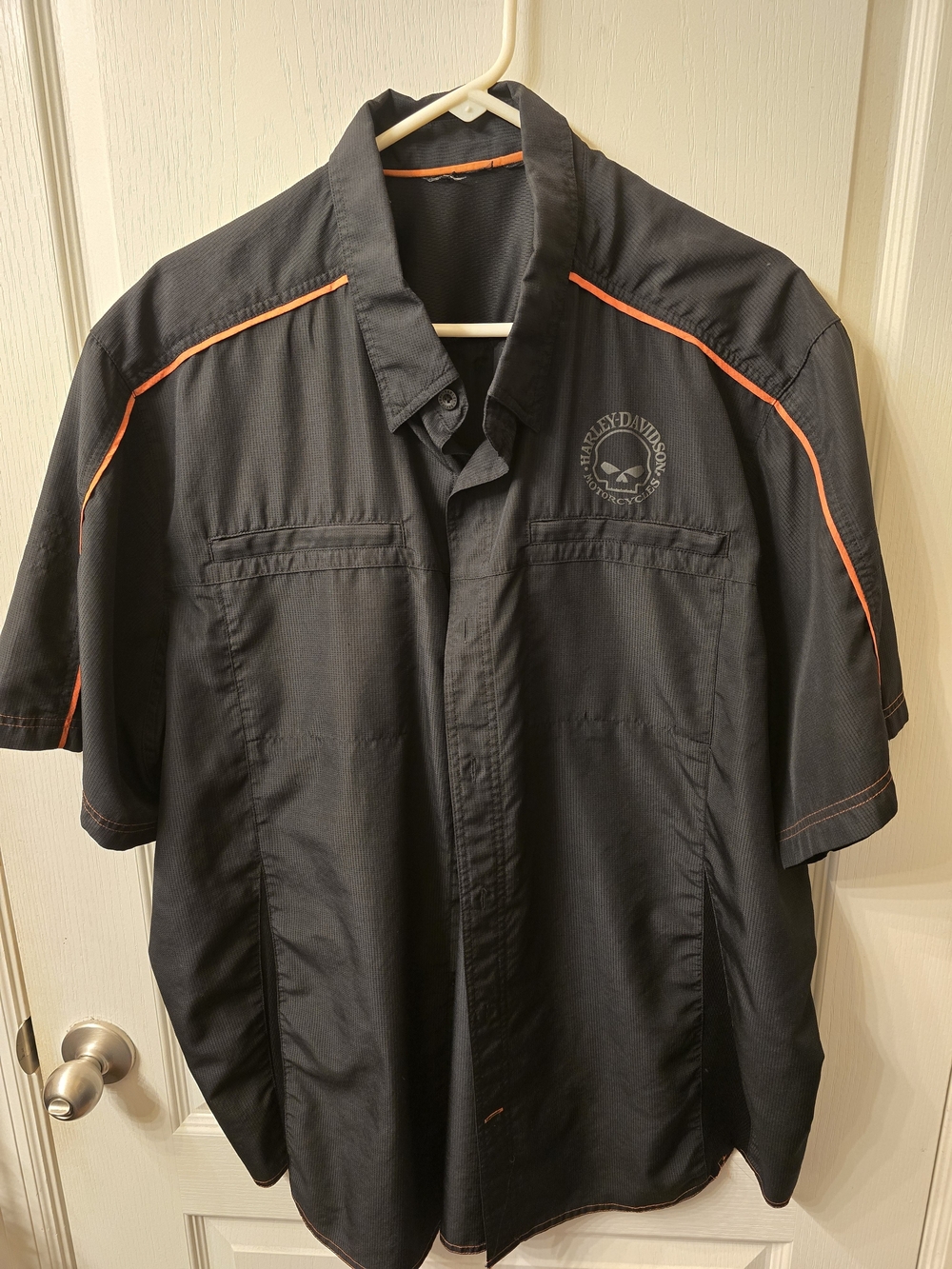 Harley-Davidson Black Short-Sleeve Shirt Jacket with Orange Trim
